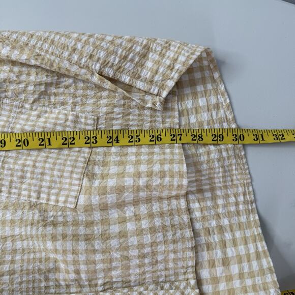 Ali Miles Top Shirt Womens XL Yellow Tan Textured Button Breathable Seersucker - Picture 9 of 11